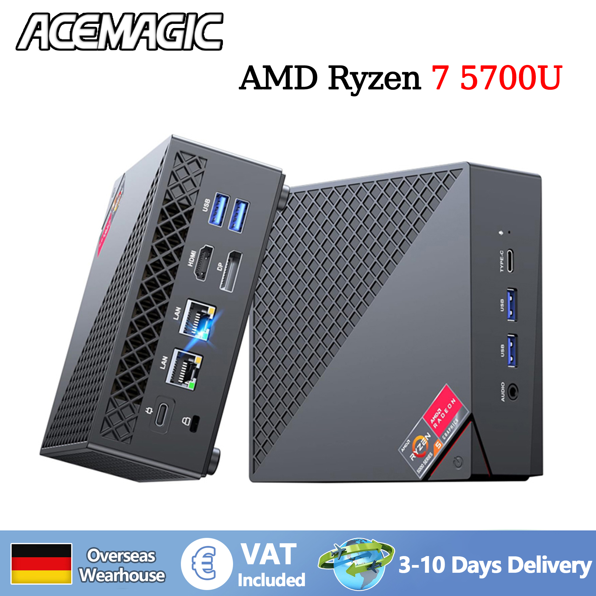 Mini PC ACEMAGIC AM06Pro AMD Ryzen 7 5700U 32 GB DDR4 512 GB SSD Mini Computador 4K Ecrã Triplo Dual Ethernet WiFi6 BT5.2
