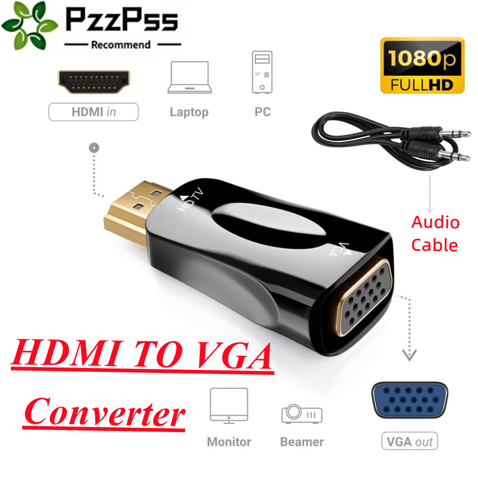 Adattatore convertitore da HDMI a VGA con interfaccia audio da 3,5 mm, da maschio a femmina, trasmissione HD 1080P