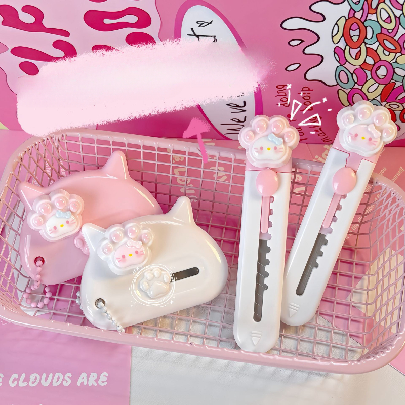 Mini Portable Kawaii Kitten Utility Knife Sweet Animal Bow Cat Box Cutter for Kids Small Cute Envelope Opener Student Supplies