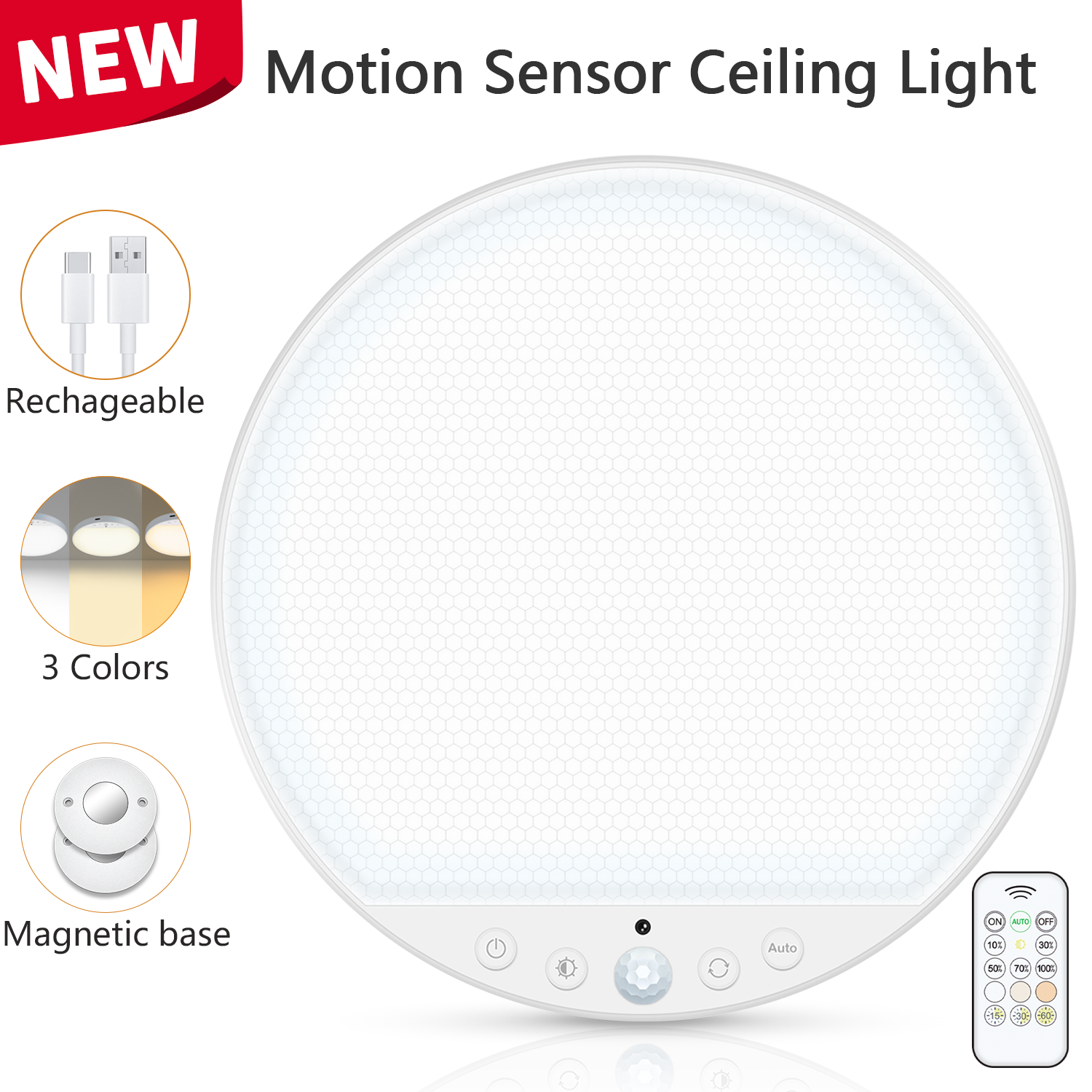 Luz de techo con Sensor de movimiento recargable WILLED de 8W con control remoto, batería de 5000mAh, LED magnético para ducha, garaje, pasillo, armario