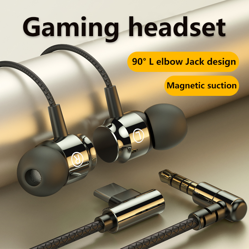 Falcon L Jack Succión magnética Auriculares para juegos por cable HiFi Bass Stereo 3.5mm Tipo-C Auriculares de música para teléfono Computadora Micrófono Auriculares