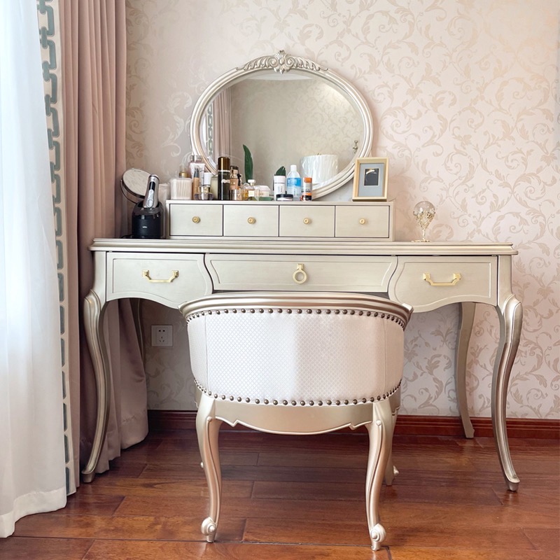 Natuurlijke verborgen kaptafel Dest Decor Gouden stoel Houten spiegel Kaptafel Kleine goedkope hoekmake-up Tafelmeubels voor thuis