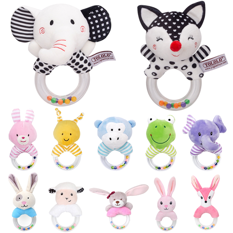 Cute Baby sonaglio giocattoli elefante peluche neonato Cartoon Bed Toys per neonato 0-24 mesi giocattolo educativo orso mano anello campana massaggiagengive