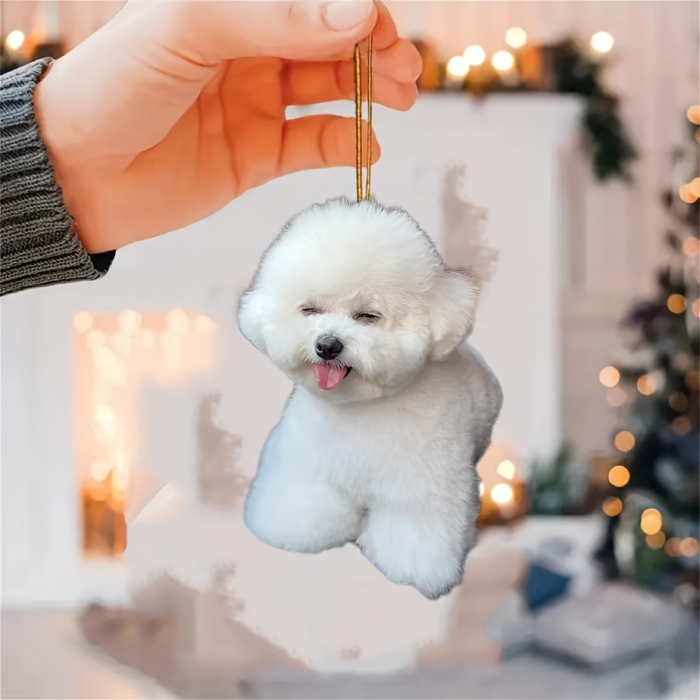 Weißer Welpen-Acryl-Anhänger, vielseitiger Charme, süßer Bichon-Frise-Schlüsselanhänger für Autospiegel, Rucksäcke, Zuhause, festliche Party, Geschenk und Dekoration