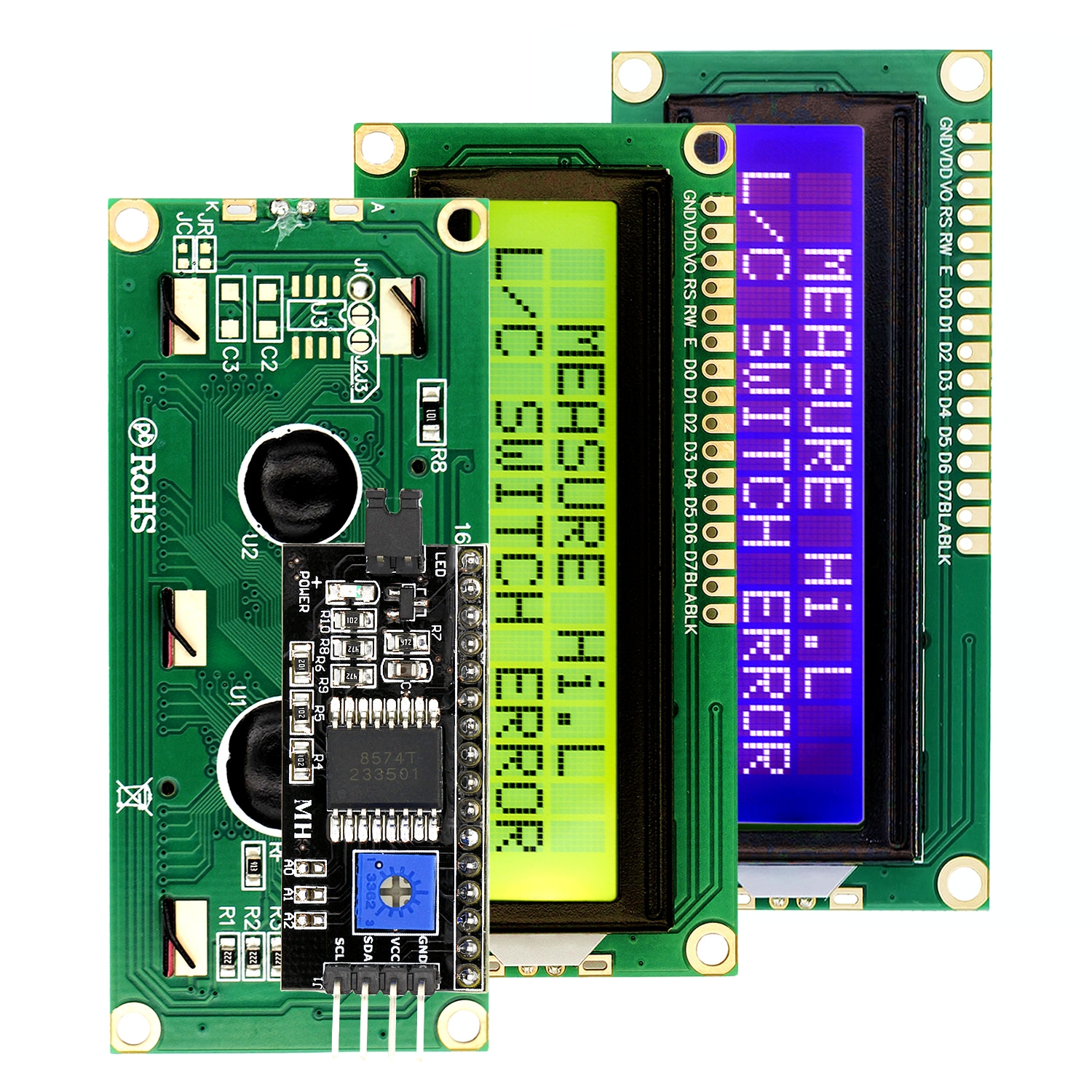 Módulo LCD LCD1602 1602, pantalla LCD de 16x2 caracteres PCF8574T PCF8574 IIC I2C, interfaz 5V, azul/amarillo, verde, para Arduino