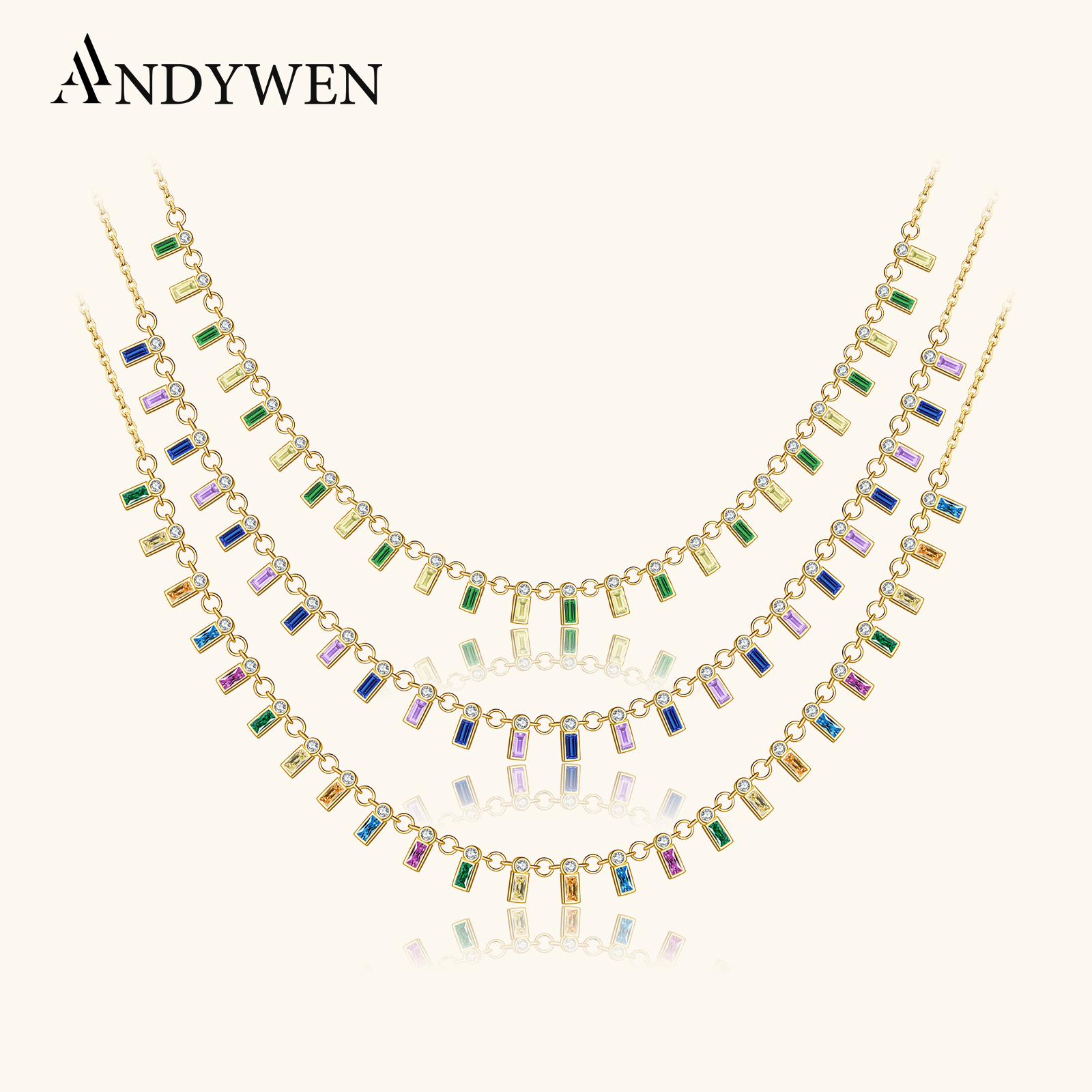 ANDYWEN 925 argent Sterling coloré Zircon violet bleu cristal breloque Chocker collier longue chaîne mode luxe bijoux cadeau