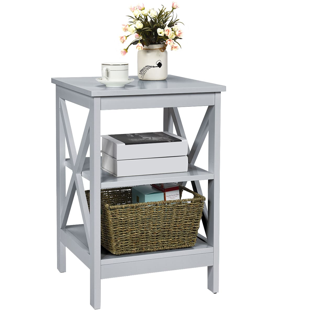 Golflame comodino a 3 livelli tavolino da comodino X-Design tavolino da letto-grigio