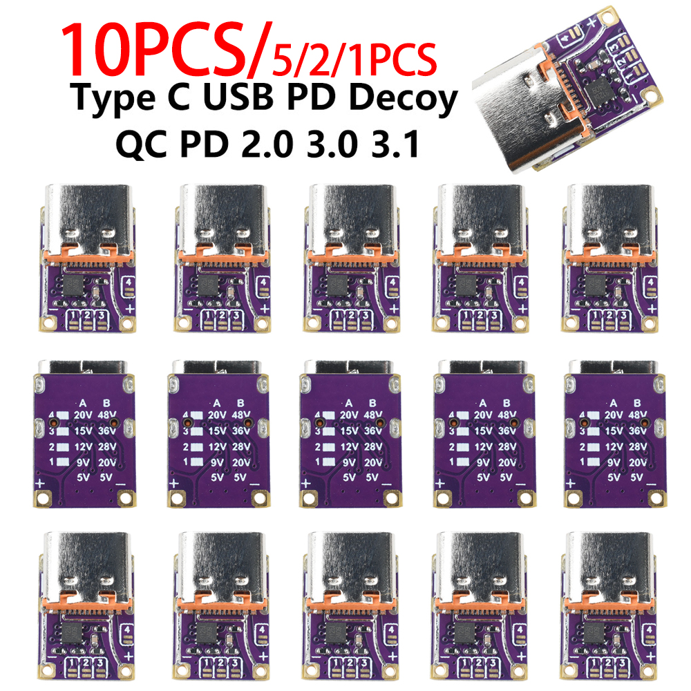 PD3.1 QC3.0 ทริกเกอร์ดีคอยโมดูล Type-C DC 5V-48V บอร์ดทริกเกอร์ชาร์จเร็ว โมดูลแปลงแรงดันไฟฟ้าแบบปรับได้