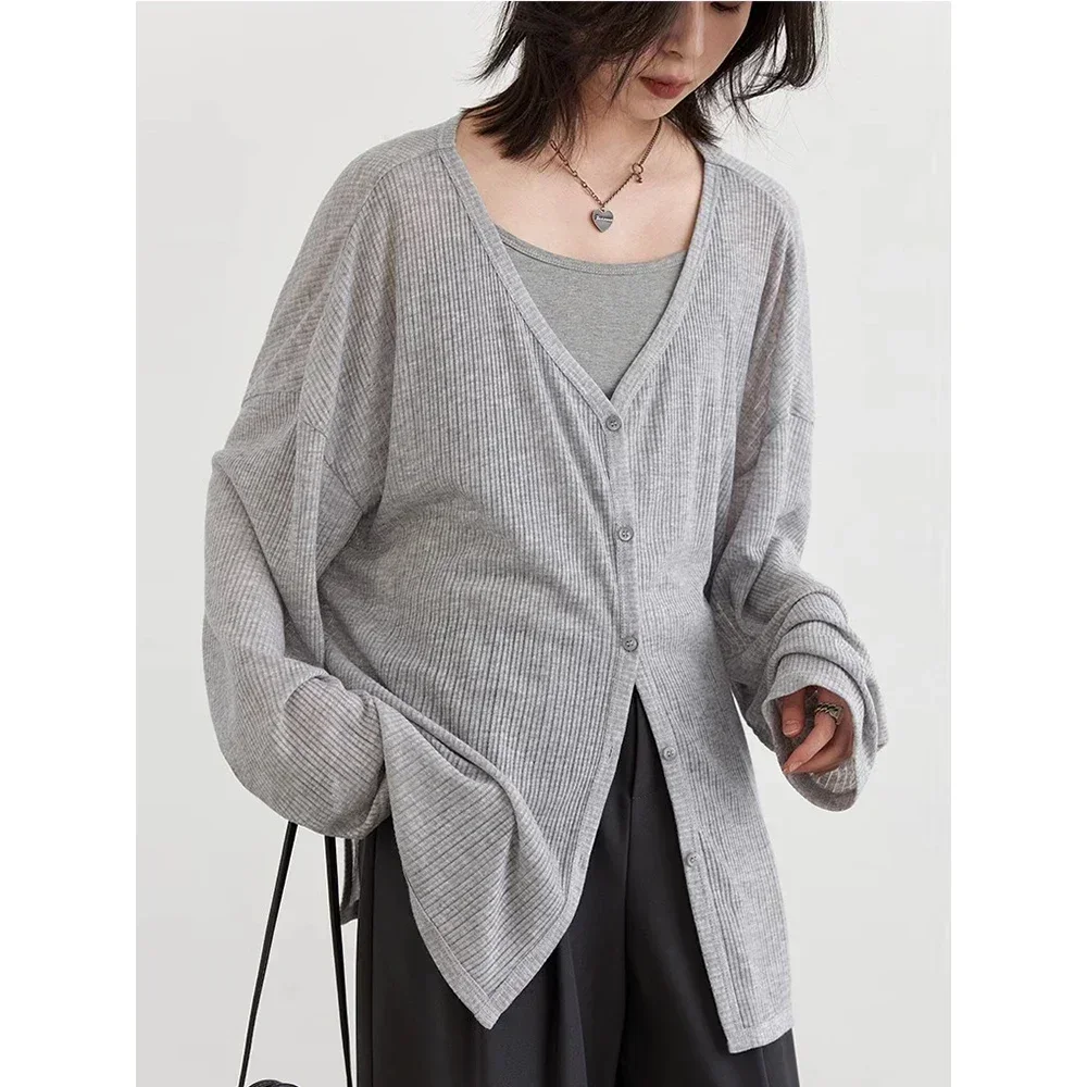 Cárdigan ligero de manga larga con cuello en V para mujer, chaqueta de protección solar para primavera, verano y otoño, para prendas de vestir diarias informales
