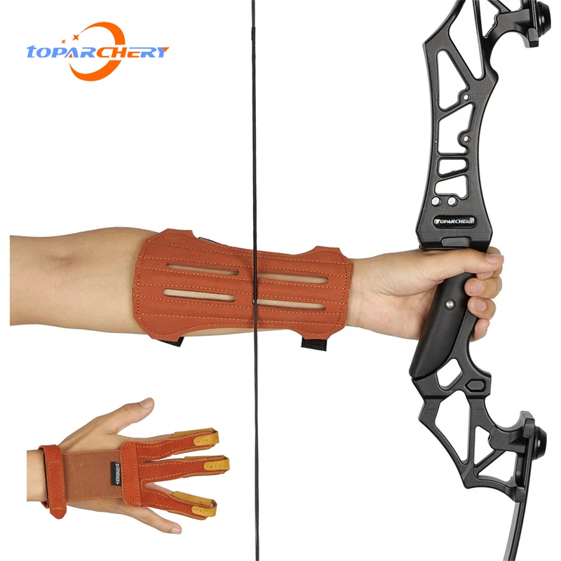 3 Finger Spitze Schützen Bogenschießen Schutz Handschuh Arm Schutz Pferd Leder Finger Tab Protector für Recurve Longbow Jagd Schießen