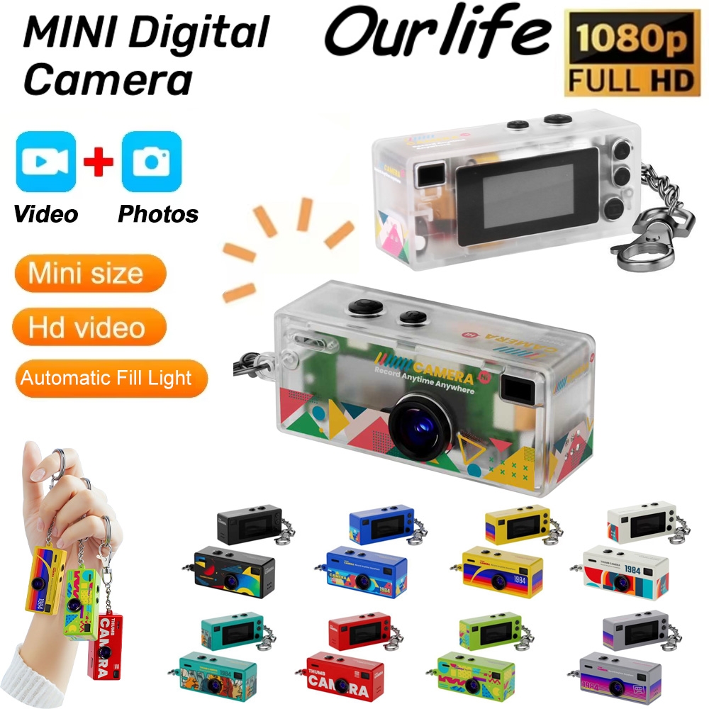 Ourlife Daumen-Schlüsselanhänger-Kamera 0,96 Zoll Mini-Actionkamera Retro Unterstützt Speicherkarte 1080P Sehr Kleine Videokamera Videorekorder