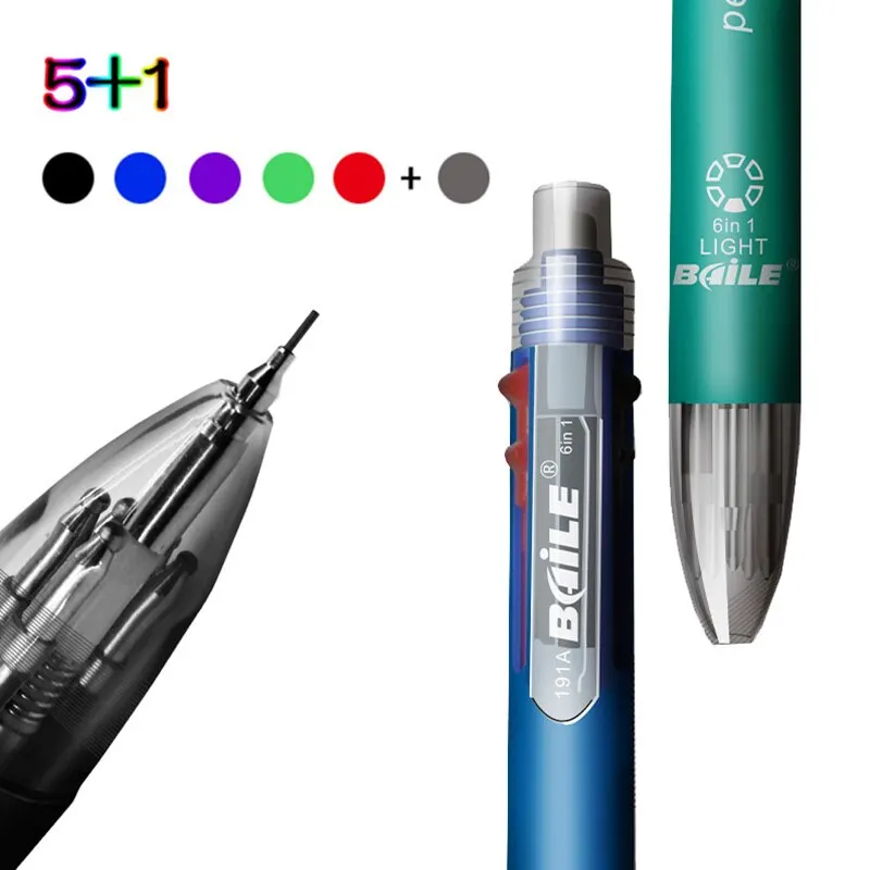6-in-1 クリエイティブ多色ボールペンプッシュタイプペン多機能人格 6 色プレスペン学校事務用品