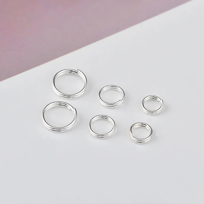 5pcs S925 sterling silver DIY jewelry material  double ring key ring connecting ring handmade beading plain silver accessories