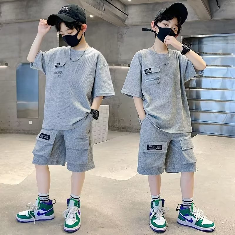 Ensemble 2 pièces T-shirt et short pour garçons, imprimé lettres, vêtements de sport décontractés et confortables pour enfants et adolescents de 4 à 14 ans