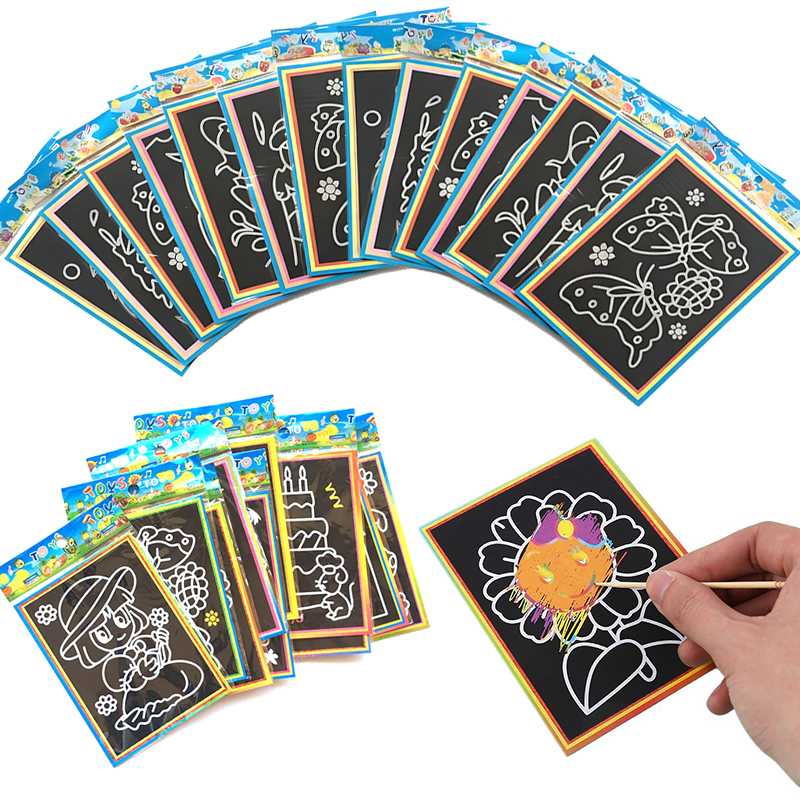 6/12/24Sheets Random Mix Pattern Scratch Drawing Paper Multicolored Painting Graffiti Birthday Gift Festival Party Souvenirs ZYF