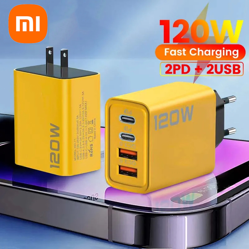 Xiaomi-cargador ultrarrápido de 120W para iPhone 15 Pro Max, 4 puertos USB C PD, carga rápida USB 3,0 tipo C, enchufe europeo y estadounidense