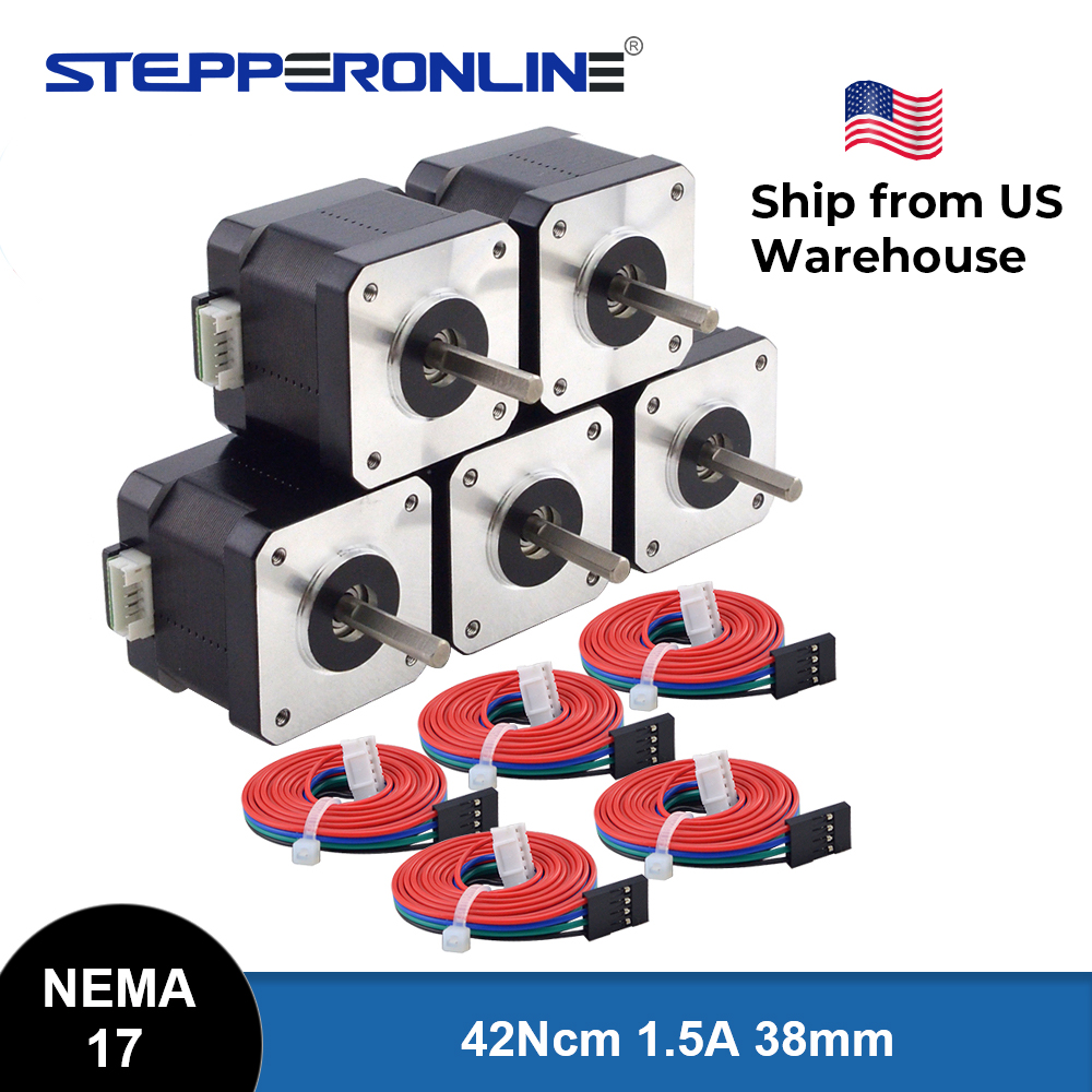 Moteur pas à pas STEPPERONLINE Nema 17 42Ncm(60oz.in) 42x38mm 1,5A 1,8deg 4 fils avec câble de 1m et connecteur pour imprimante 3D XYZ