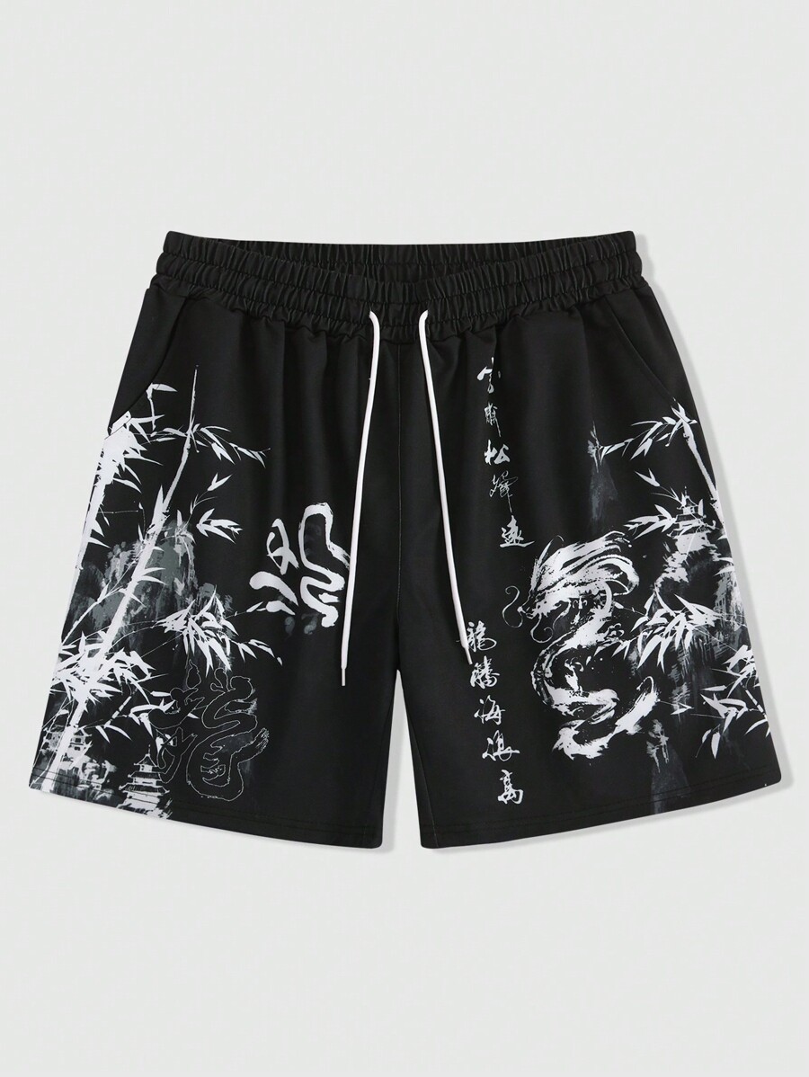 Nuevos pantalones cortos de verano para hombre, pantalones cortos sueltos y lujosos con estampado 3D, pantalones cortos informales con estampado de dragón del bosque de bambú, pantalones cortos de estilo antiguo Harajuku