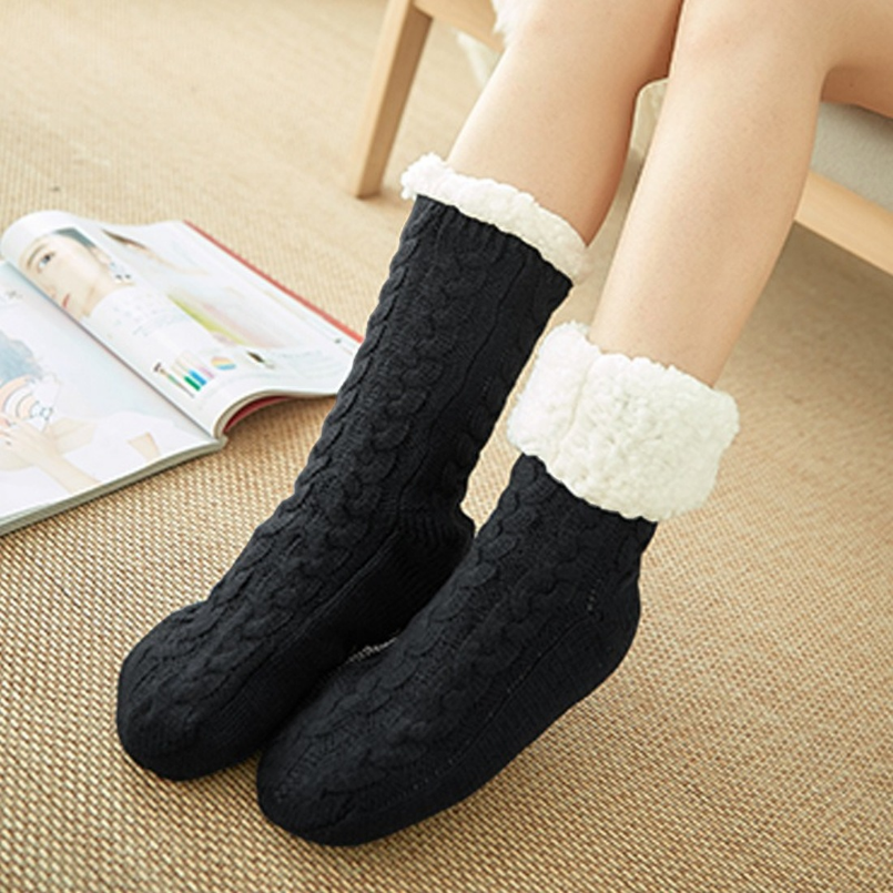Fuzzy รองเท้าแตะถุงเท้าผู้หญิงฤดูหนาว Plush Anti Non SLIP Grip นุ่มถุงเท้าหญิงหนาหนานอนสั้นถุงเท้าความร้อน