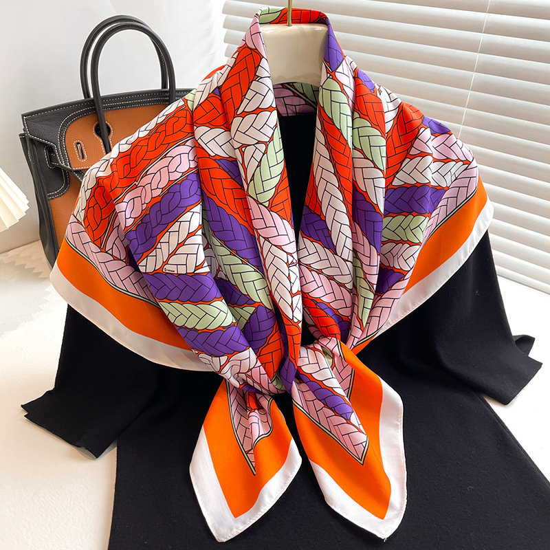 90*90Cm Zijden Sjaal Vrouwen Print Haar Hals Vierkante Sjaal Bandanna Moslim Hijab Zakdoek Foulard Zon Bescherming Reizen Hoofddoek