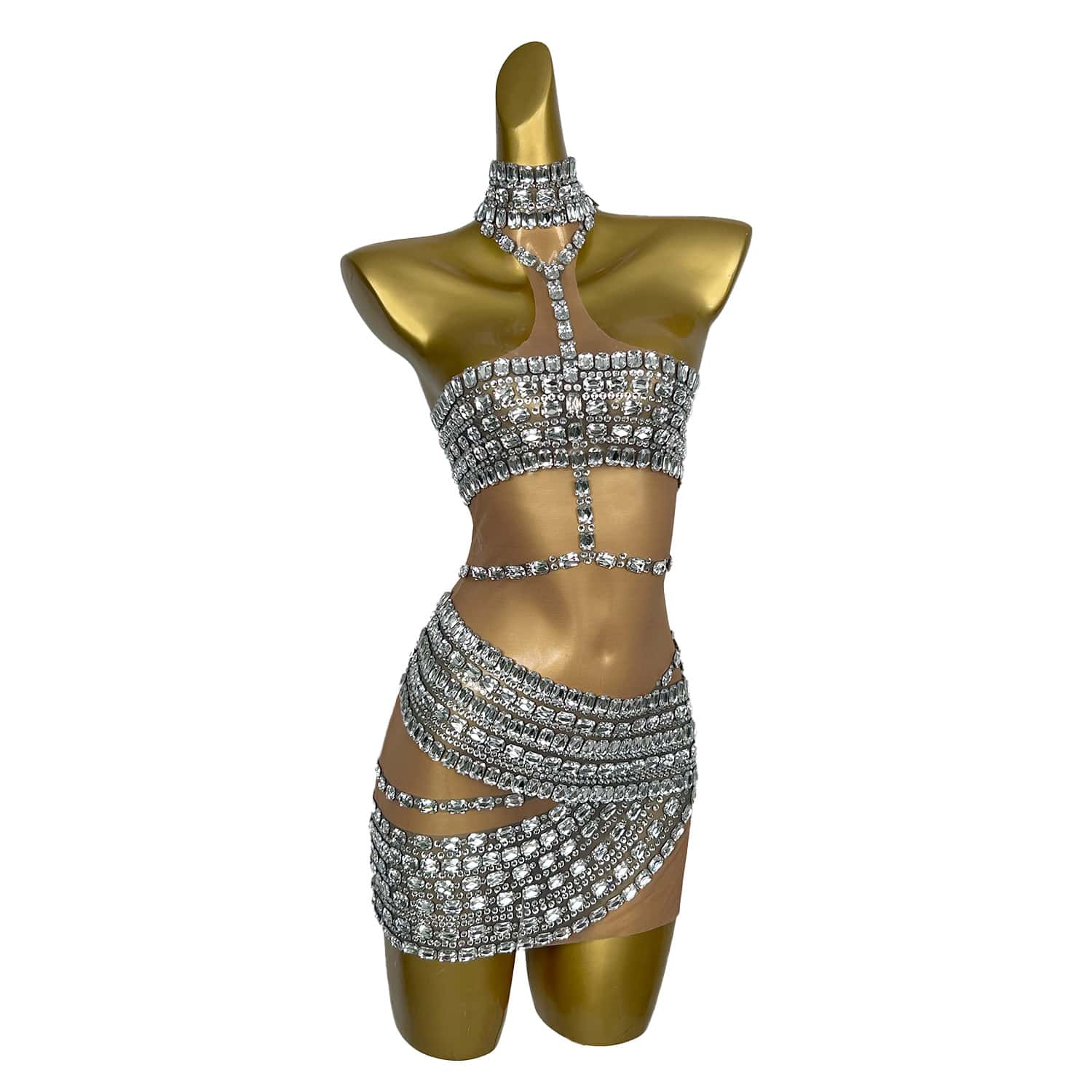 Fangtang-vestido de malha sem mangas para mulheres, cristais prateados, drag queen, festa Shinning, boate, trajes sexy, vestido de aniversário, 2024
