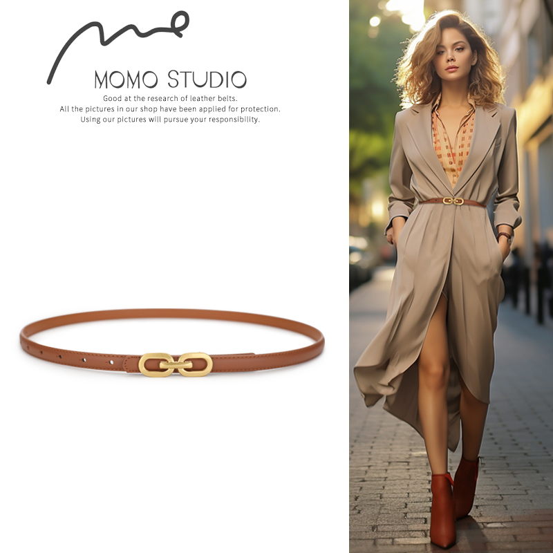 New Elegant Women Skinny Belt Genuine Leather Fashion Belts for Jeans Ladies Gold Buckle Thin Waist Belt for Dresses