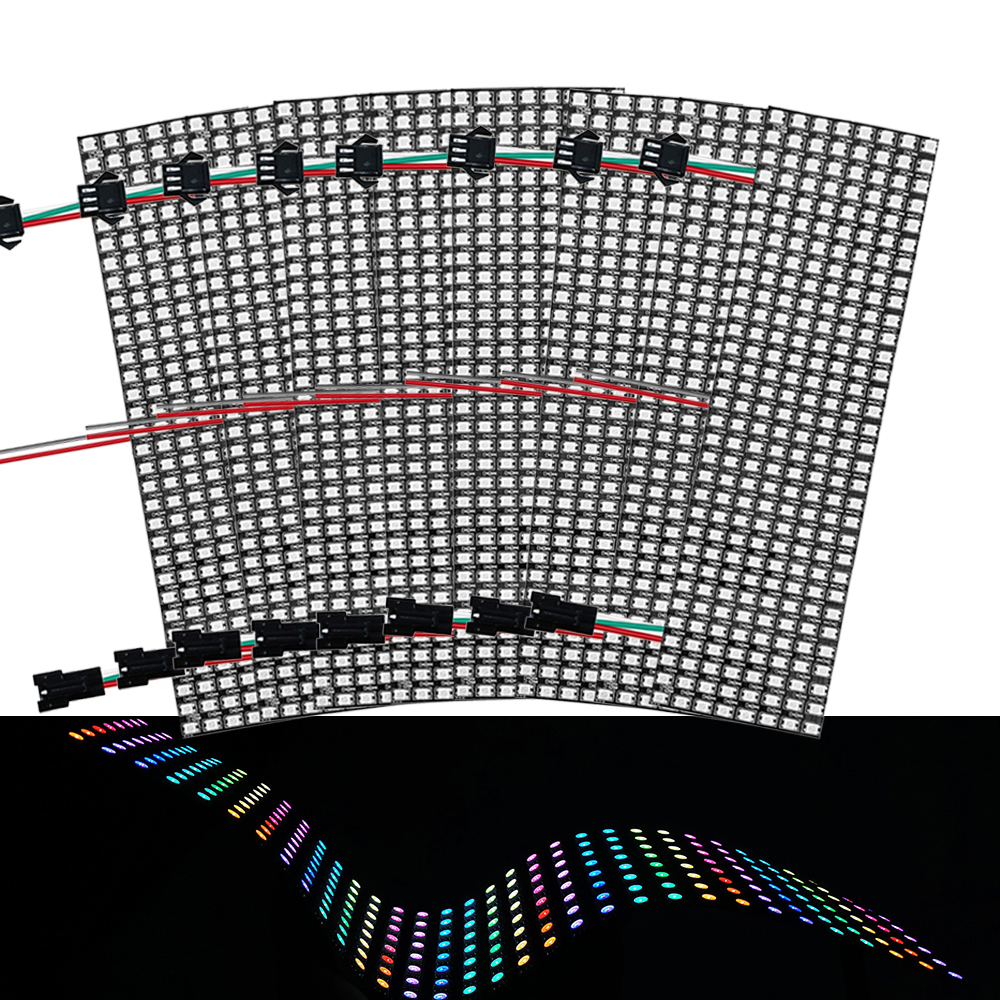 DC5V WS2812B Panel LED yang Dapat Diatur Alamatnya Secara Individual WS2812 Modul Layar Matriks RGB Digital Fleksibel 8x8 16x16 8x32 256Pixel