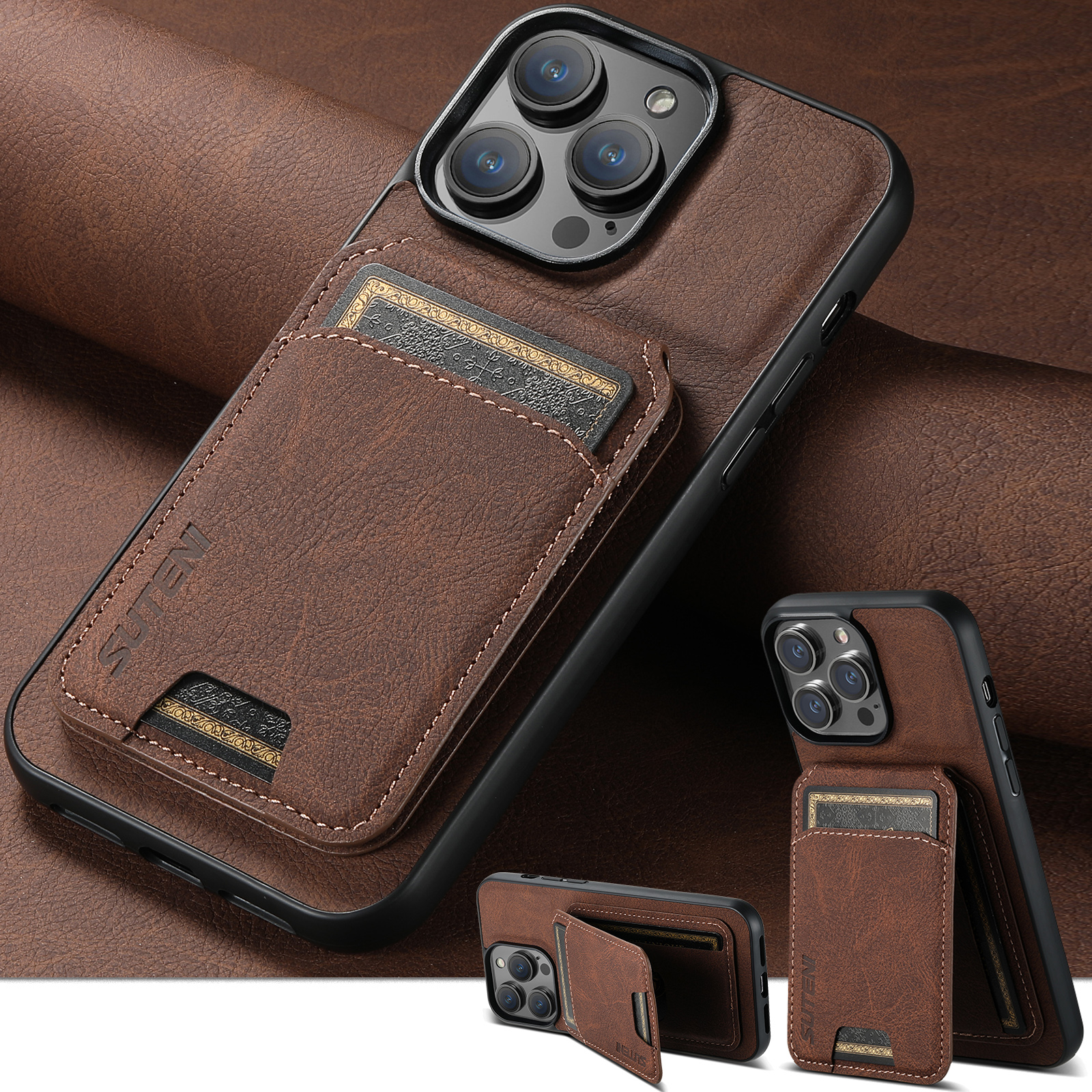 SUTENI Kartenhalter Kartenhülle Handyhülle Luxus PU Leder Handyhalter für iPhone 16 Pro Max 15Plus 14 13 12 11 XR X