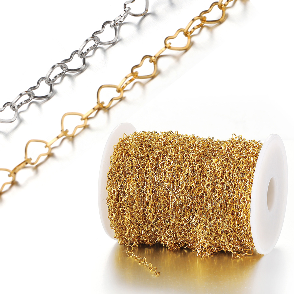 Kein Verblassen, 1 Meter Edelstahlketten, 4 mm Liebe, Herzkette für Schmuckherstellung, DIY, goldfarben, Armband, Halskette, Kette, Zubehör