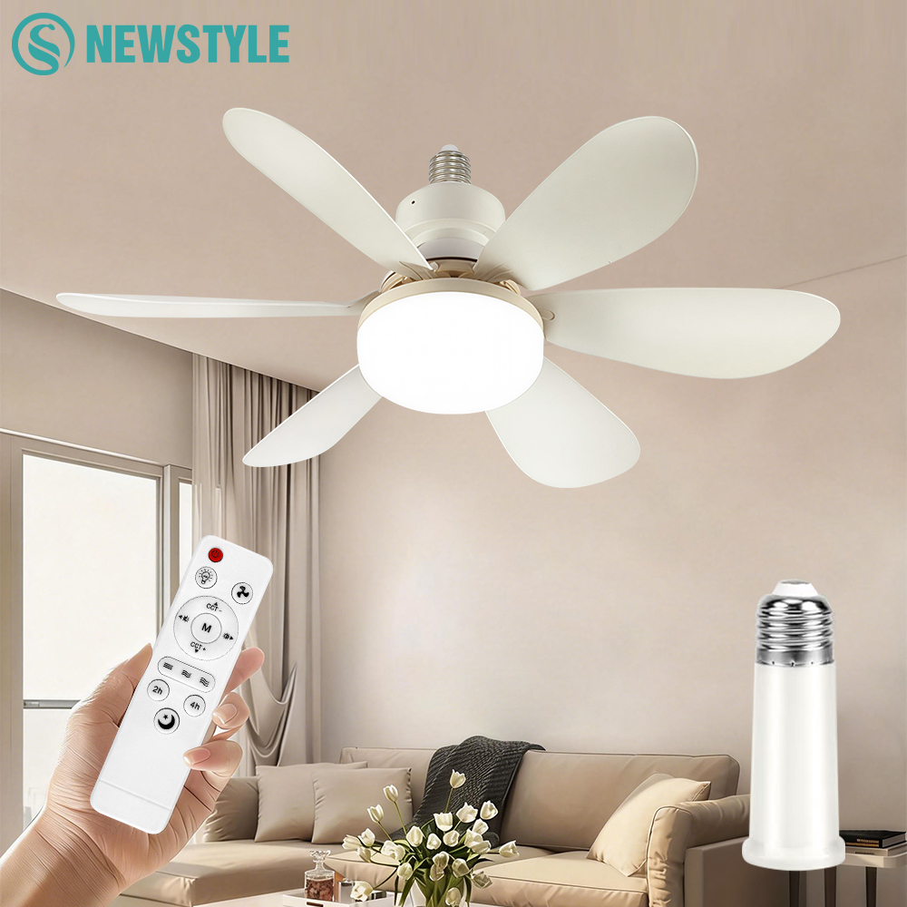 LED-Deckenventilator mit Beleuchtung, E26/E27-Fassung, 3-farbige Einstellbarkeit, kabellose Fernbedienung, 52 cm Deckenventilatorlampe für Schlafzimmer und Wohnzimmer