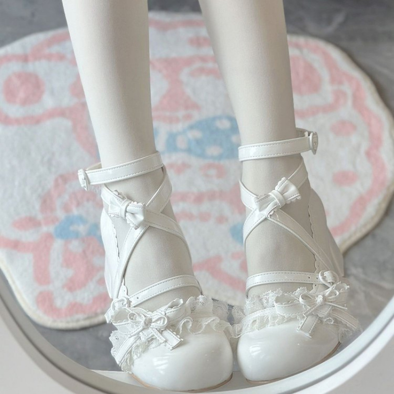Sapatilhas de Couro Mary Jane Femininas Primavera/Outono 2026 - Sapatos com Laço que Aumentam a Altura, Sapatos Fofos para o Dia a Dia que Alongam a Perna