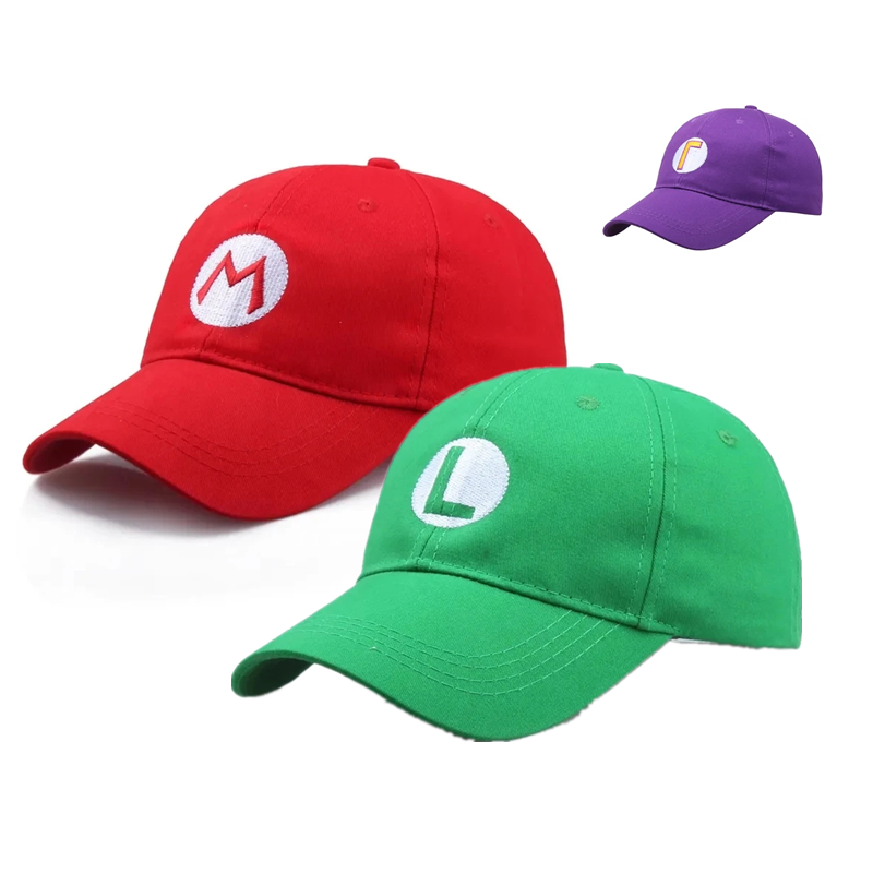 Rua dos desenhos animados super luigi bros chapéu de sol ajustável bonito trajes cosplay bordado acessórios boné de beisebol