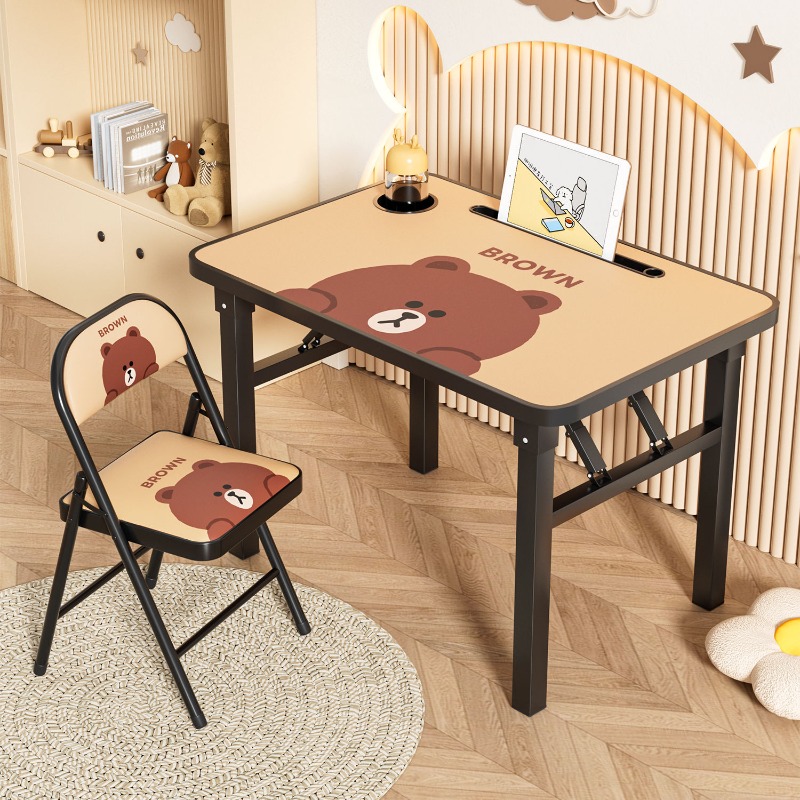 Escritorio sencillo para el hogar, mesa de estudio para niños, juego de silla y escritorio plegable, mesa de estudio sencilla.
