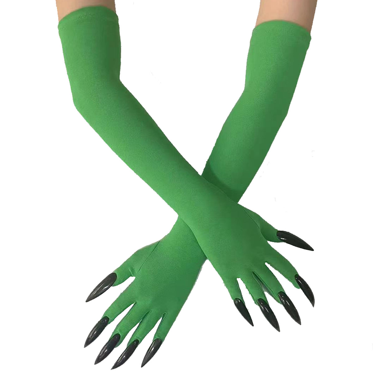 Guantes geniales de Halloween con garras de fantasma verde, guantes de vestir, moda, uñas largas negras, Cosplay, guantes divertidos de Halloween C068