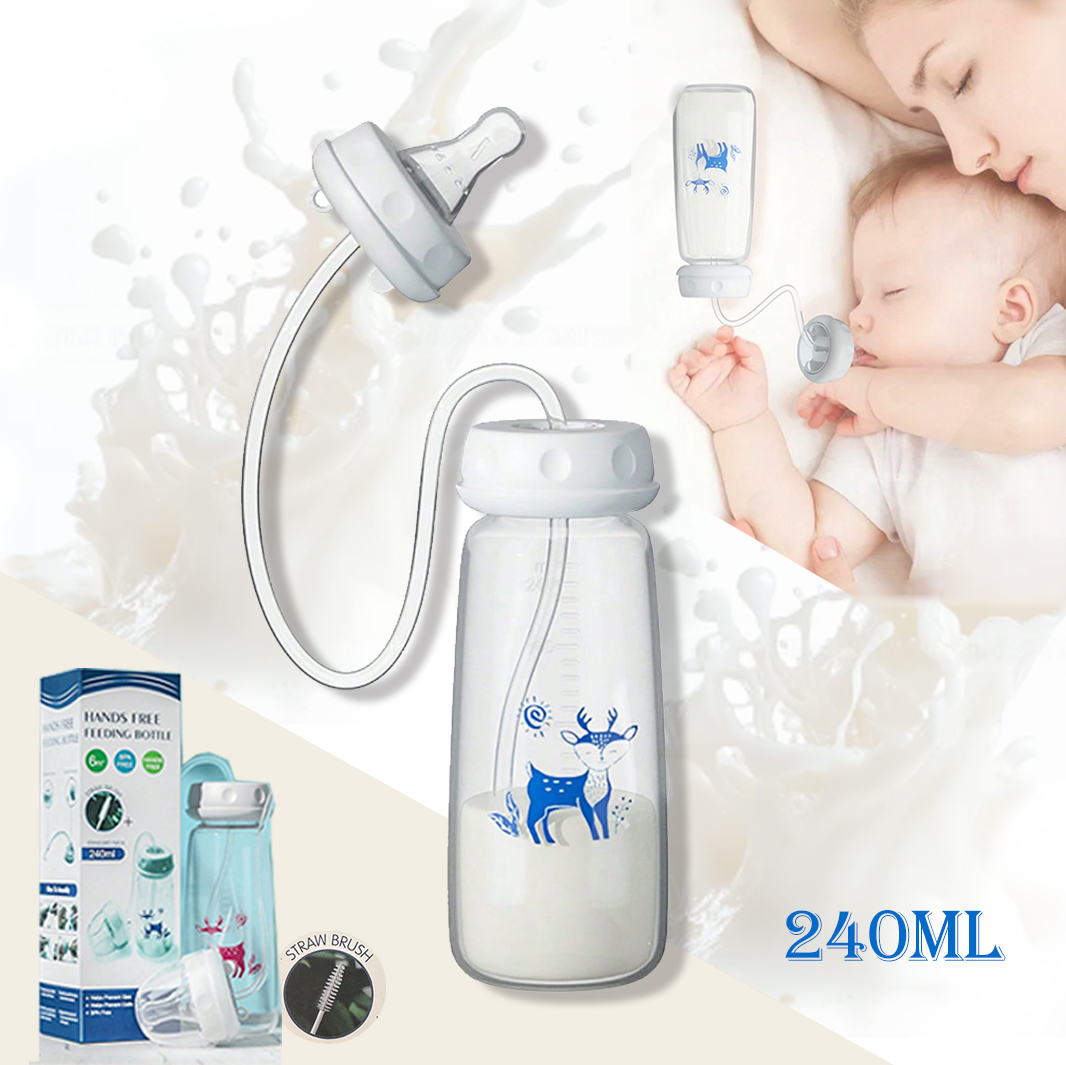 8oz/240ml babyfles met normale hals en rietjeborstel, handsfree PP-zuigflessenset - makert het voeden gemakkelijk
