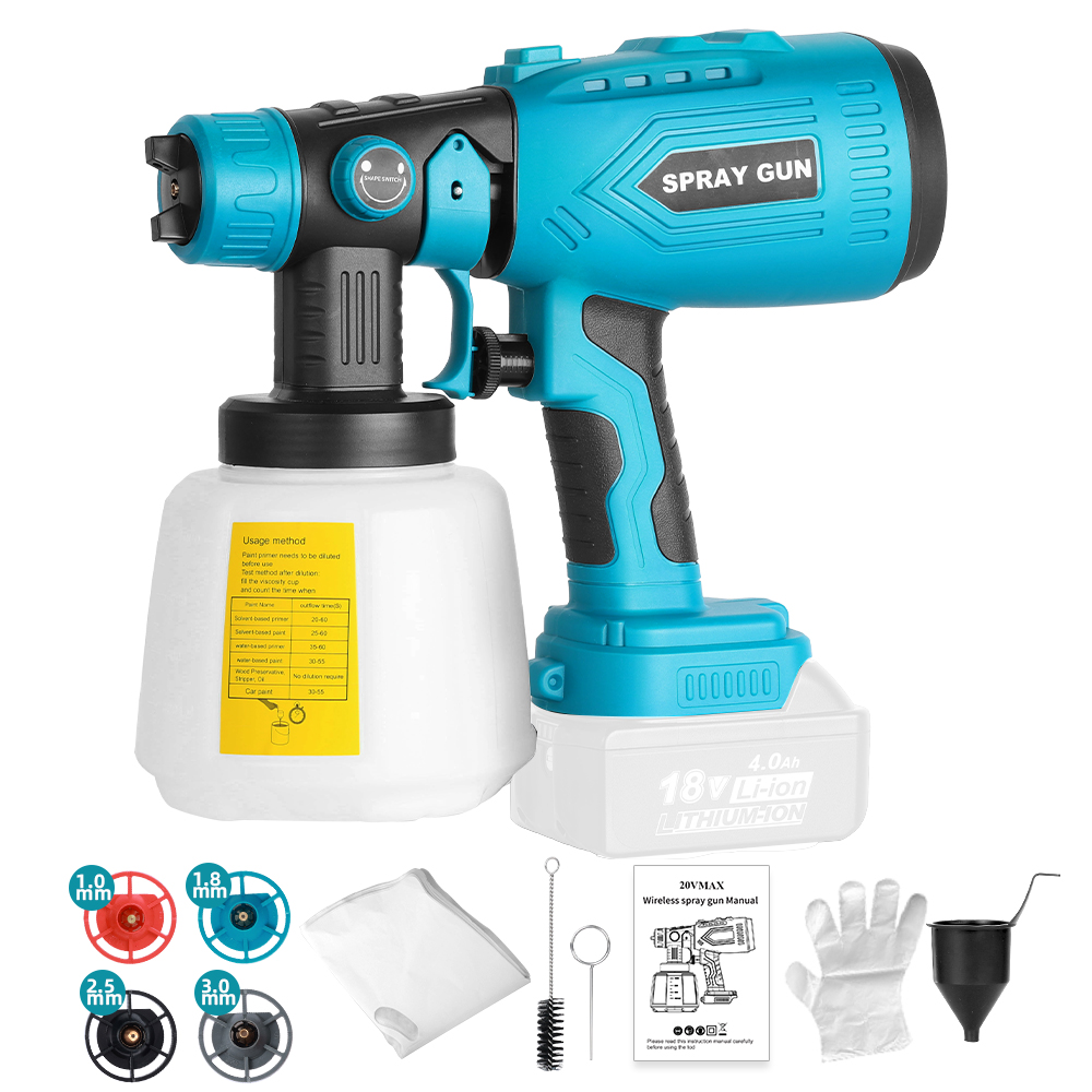 Pulverizador de pintura inalámbrico para batería de iones de litio MAKITA de 18 V (sin batería), pistola de pintura en aerosol HVLP con boquilla de cobre de 4 tamaños, 200 W
