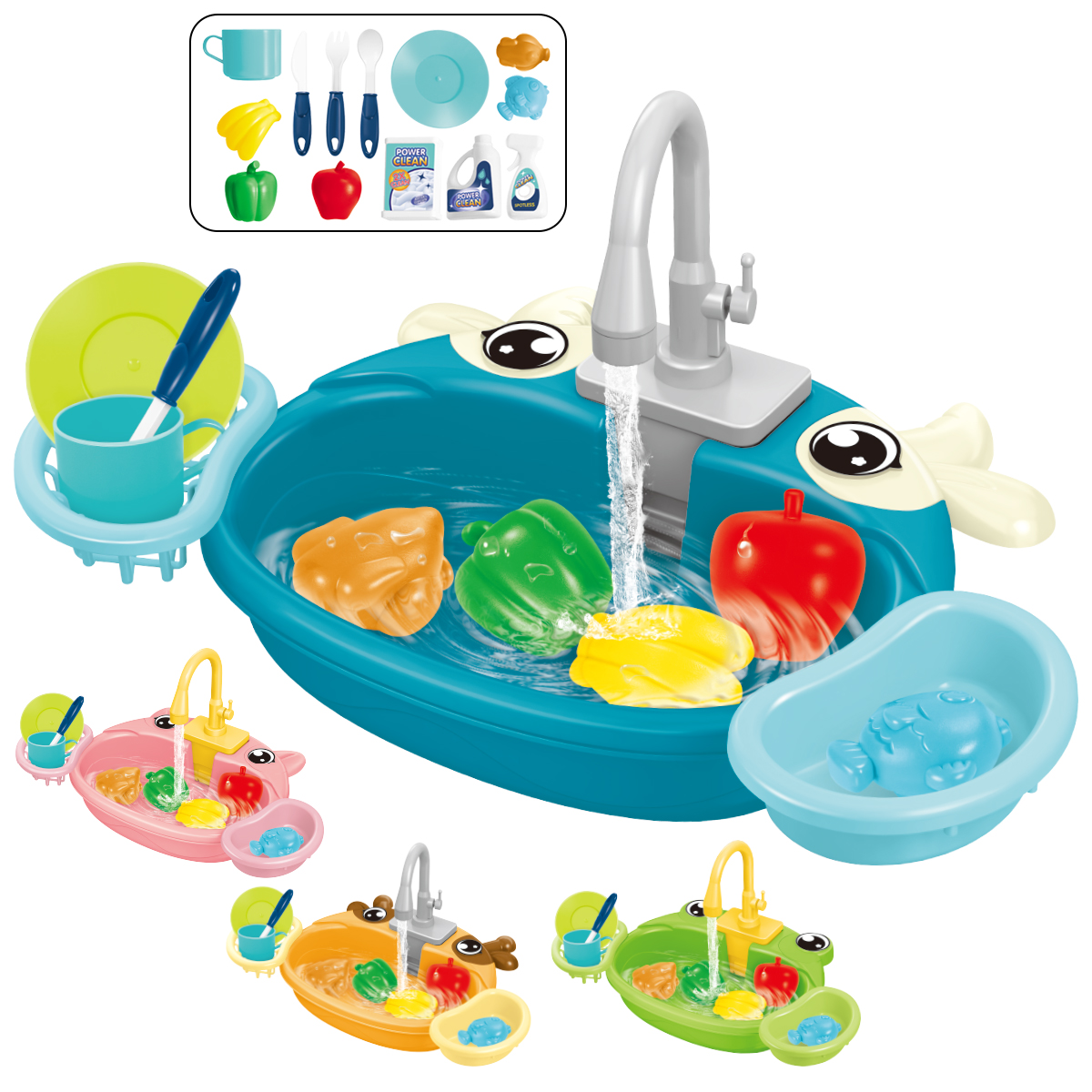 Juguetes para fregadero de cocina para lavavajillas, juguete para fregadero de cocina para niños pequeños, juego eléctrico, sistema de ciclo de agua automático, regalos de juguete para niños ﻿