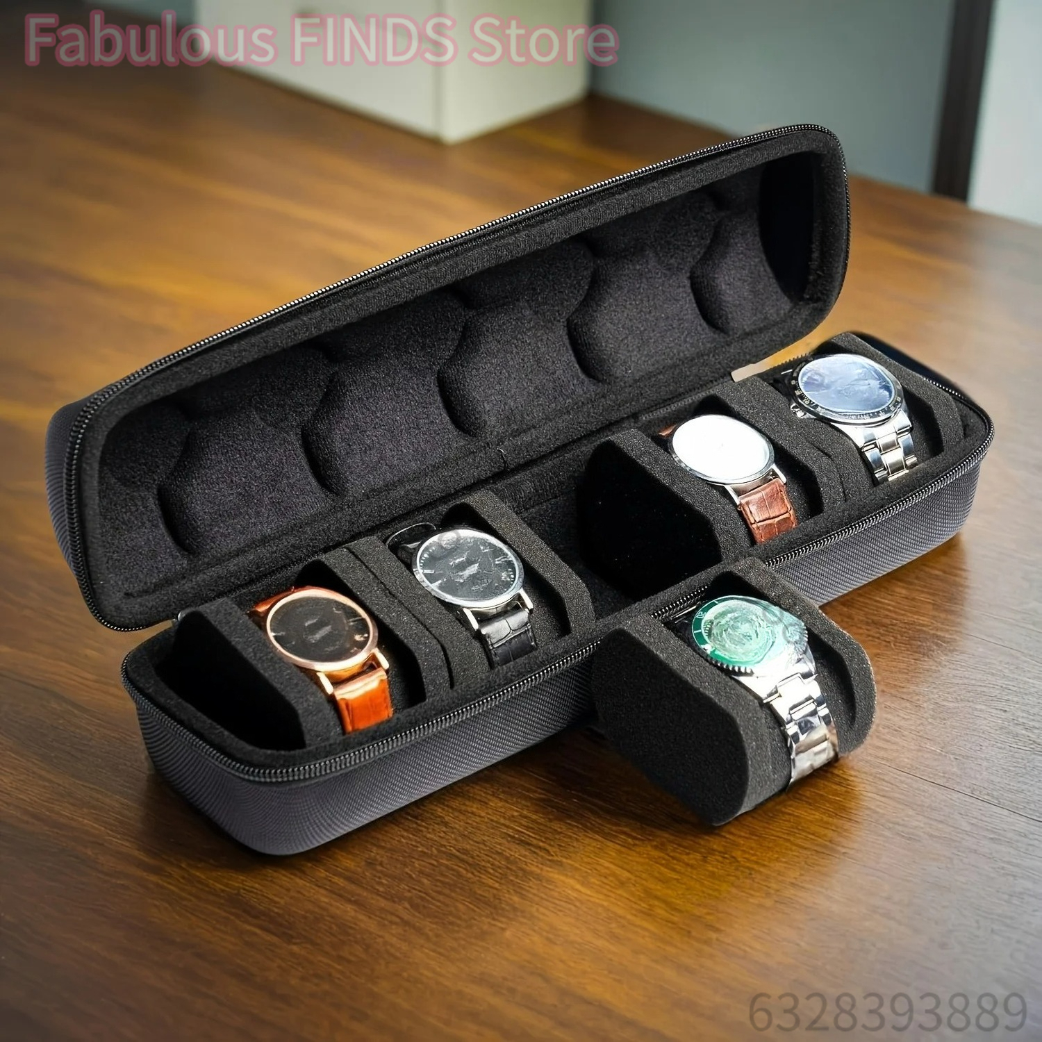1 caja de reloj con 5 ranuras. |   Organizador de viaje de carcasa dura con inserto de almohada: listo para regalo (negro), adecuado para almacenamiento de relojes inteligentes