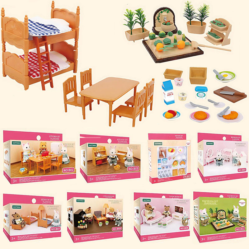เฟอร์นิเจอร์บ้านตุ๊กตาครอบครัวในป่า 1:12 ของเล่นมอนเตสซอรี่ บ้านตุ๊กตาจิ๋ว ห้องครัว ห้องนอน ห้องน้ำ อุปกรณ์เสริมสำหรับเด็กผู้หญิง ของขวัญ