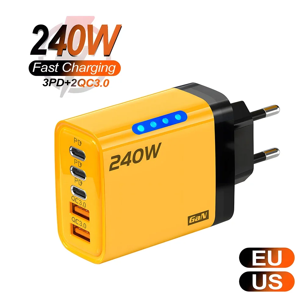 Cargador USB C PD de 5 puertos carga rápida 3,0 tipo C cargadores de teléfono USB adaptador de carga rápida para iPhone 16 15 Samsung Xiaomi Huawei