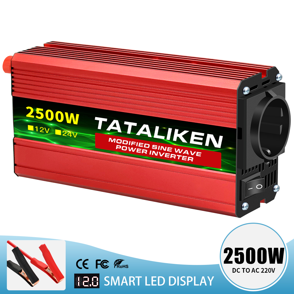 600 W 1500 W 2500 W 3000 W modifizierter Sinuswellen-Wechselrichter 12 V DC zu AC 220 V mit Spannungsanzeige