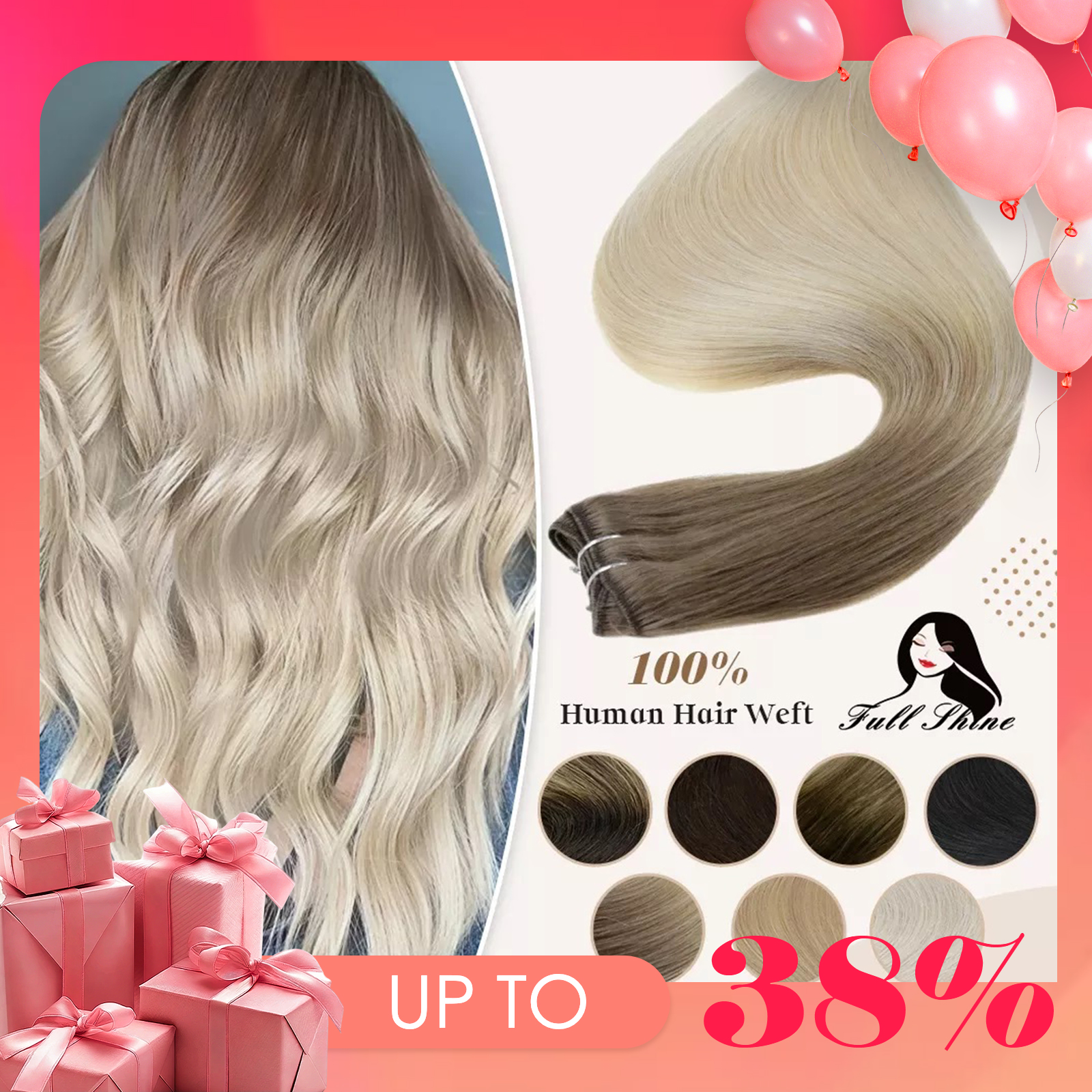 Extensiones de trama de cabello humano con brillo completo, mechones de cabello, Color rubio degradado, 100g, cosido en piel Remy recta sedosa, doble trama para salón