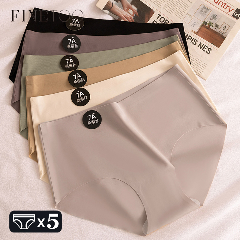 กางเกงในผ้าไหมมัลเบอร์รี่ไร้รอยต่อ FINETOO 5 ชิ้น บางเฉียบ สำหรับผู้หญิง เซ็กซี่ ยืดหยุ่นสูง มองไม่เห็น นุ่ม สบาย ไซส์ M-XL
