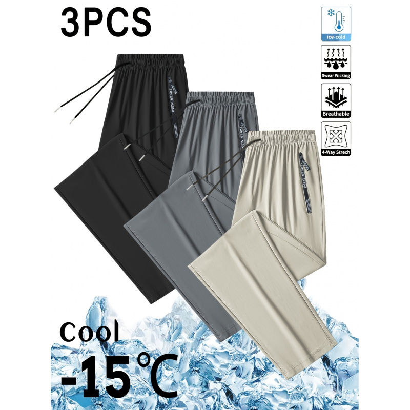 3pc Heren Casual Sportbroek Ijszijde Ademend en verfrissend Elastisch Sneldrogend Sportbroek Man Voetbal Zomerkleding