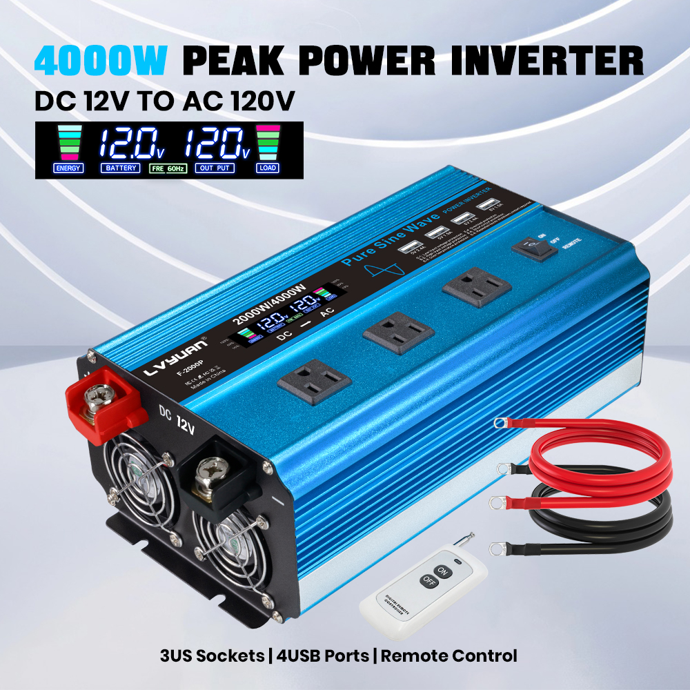 Inverter gelombang sinus murni 4000W, Inverter daya tenaga surya mobil DC 12v/24v ke AC 110v 60HZ
