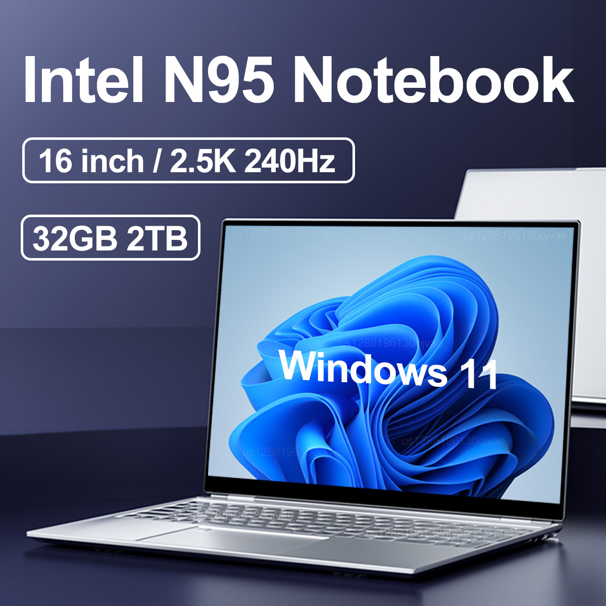 NEW 16'' Laptop Intel N95 32GB+2TB Display Windows 11 Pro Office 2.5K HD 240HZ Gaming Notebook Computer Fingerprint Unlock PC