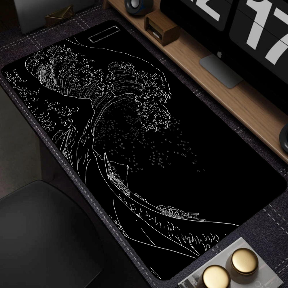 Tapis de souris Gamer noir grande vague Art tapis de souris XXL tapis de clavier mécanique tapis antidérapant en caoutchouc naturel grands tapis de souris 900x400