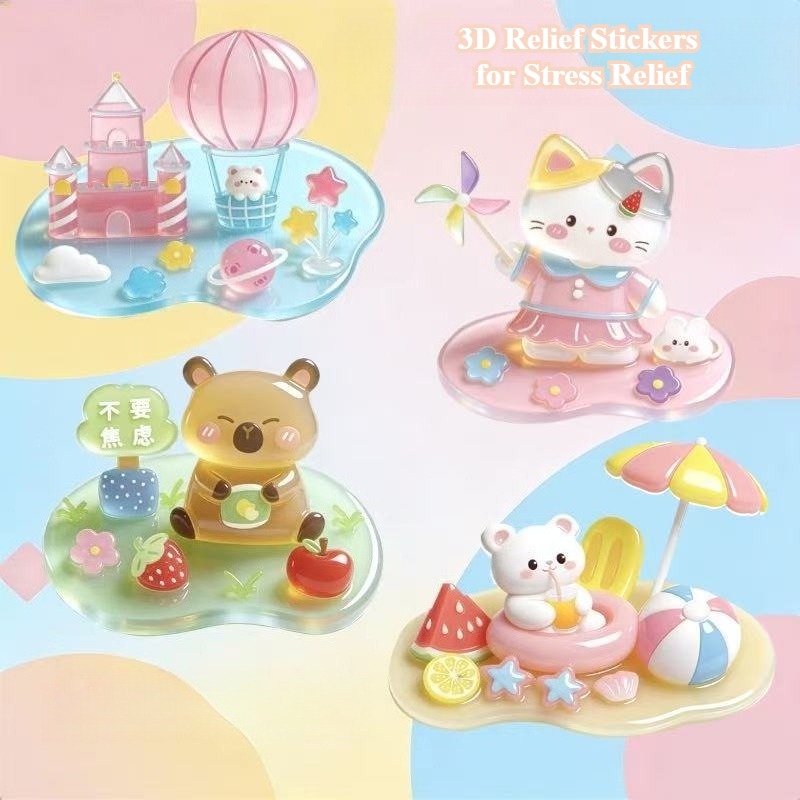 Neue Niedliche 3D-Kristall-Prägeaufkleber DIY Stapelspaß Kleiner Bär Kleine Katze Kleiner Hase Schloss Kindertag