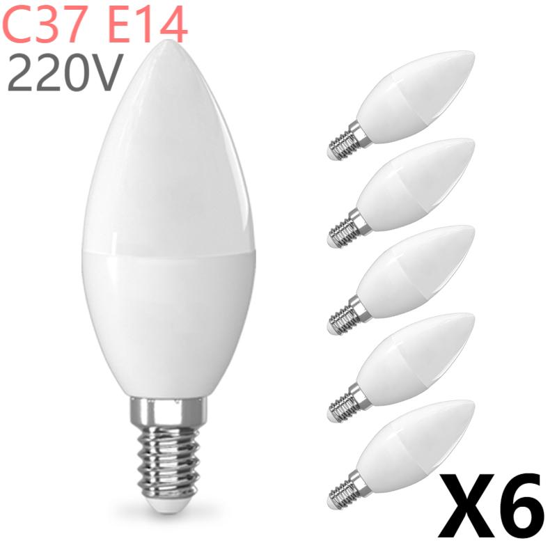6 ชิ้น E14 หลอดไฟ LED AC220V 5 วัตต์วอร์มไวท์ 3000 พันสีขาวเย็น 6500 พันหลอดไฟเทียน 545lm 160 ° หลอดไฟแบบสกรู Beam Angle C37