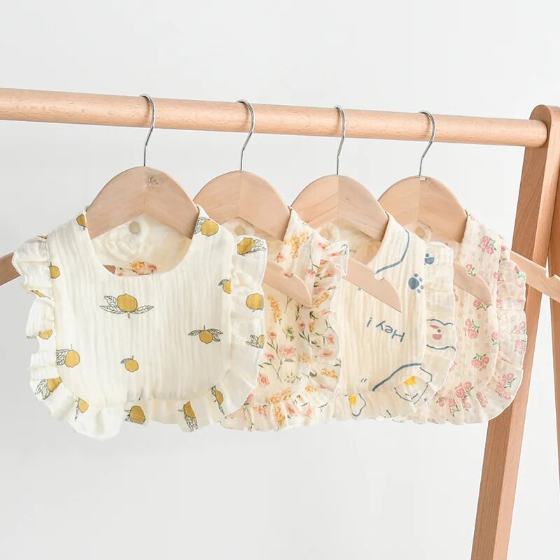 Babador de baba para alimentação de bebês, 2 peças, babador floral com babados, toalha de saliva, pano de algodão macio para recém-nascidos, crianças pequenas